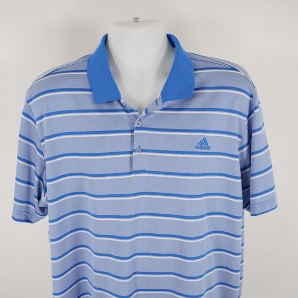Adidas‎ Blue Striped XL Collared Short Sleeve Polo Shirt Polyester - Picture 1 of 11